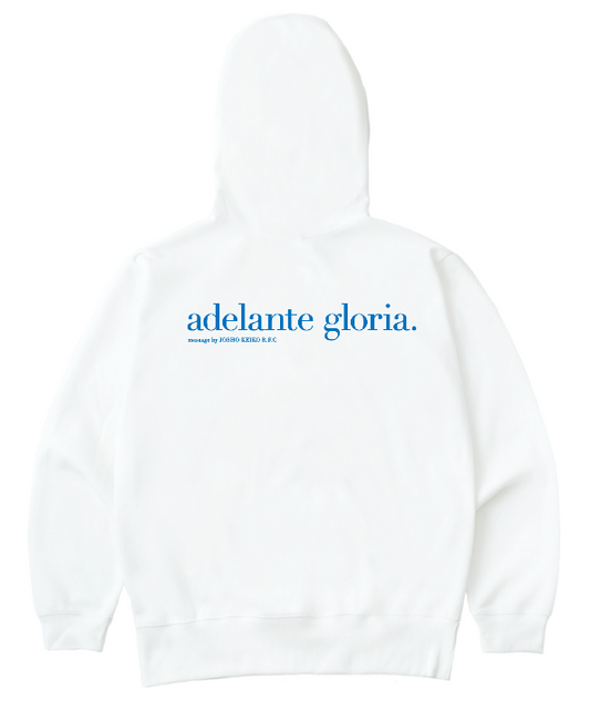 'adelante gloria' Message Pullover Hoodie (White)