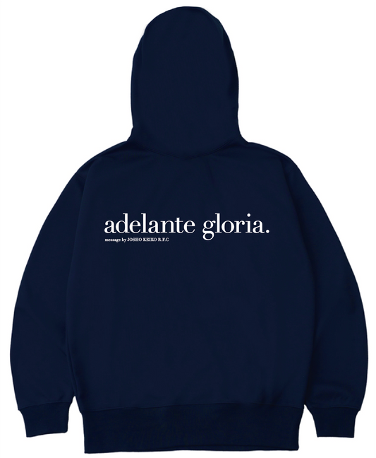 JOSHO KEIKO 'adelante gloria' Zip-Up Hoodie (Navy)